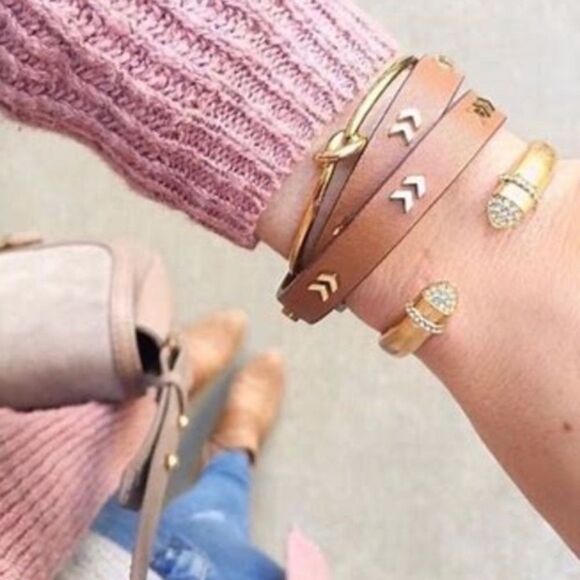 Stella & Dot Chevron Leather Wrap Bracelet - Picture 9 of 10